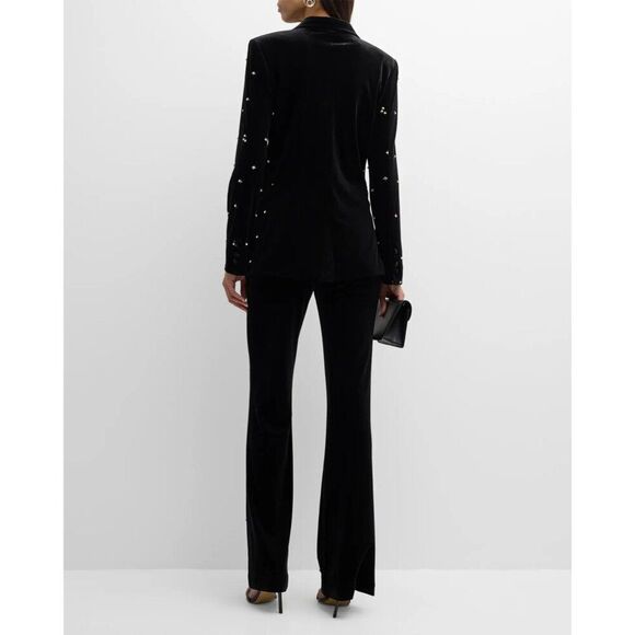 NWT Le Superbe Bianca Embellished Velvet Flare Pants Black Studded Size 6 - Picture 4 of 11